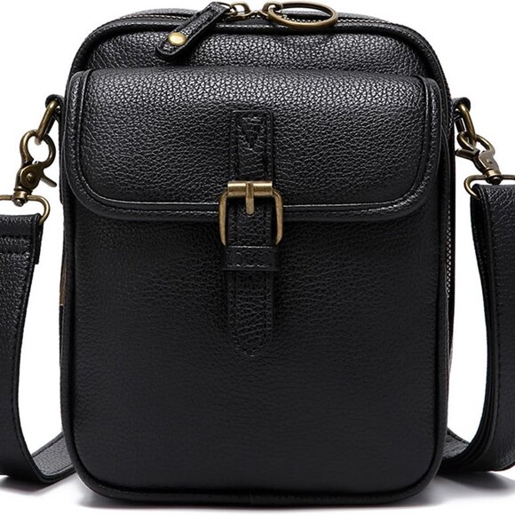 Black vintage PU leather anti-theft women's crossbody bag with large capacity, a - Picture 1 of 7